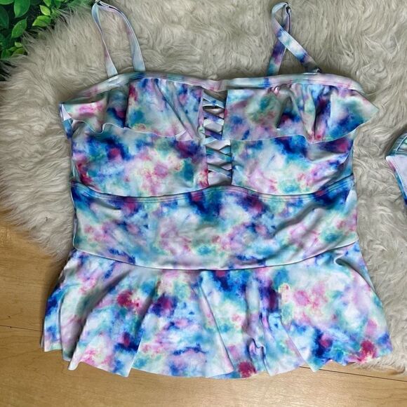 Watercolor ruffled two-piece tank and bikini set swimsuit size XL - Picture 4 of 13